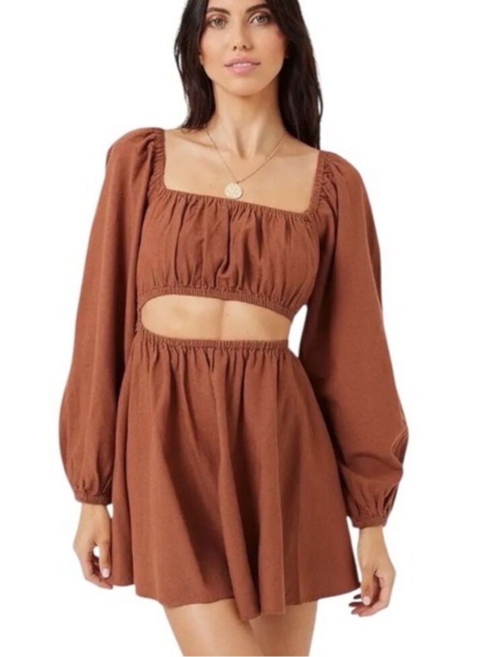 l*space Rosita Square Neck Mini Dress — Rust Brown